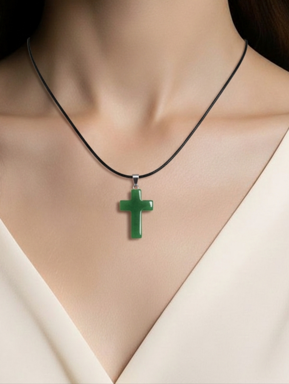 Green Aventurine Cross Necklace Faith Pendant Natural Quartz Christian Girl Era